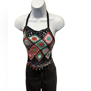 Crochet Top. 0393.  BL/RD14